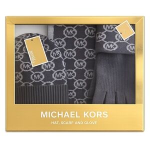 Michael Kors Black and Gray Hat, Scarf, and Glove Set